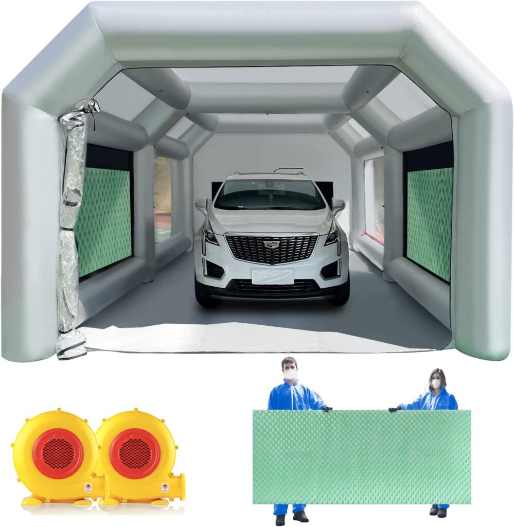 TKLoop Portable Inflatable Paint Booth 20x10x9Ft with 1 Blower Inflatable Spray Booth with Air Filter System, Blow Up Spray Booth Tent - No Tool Room